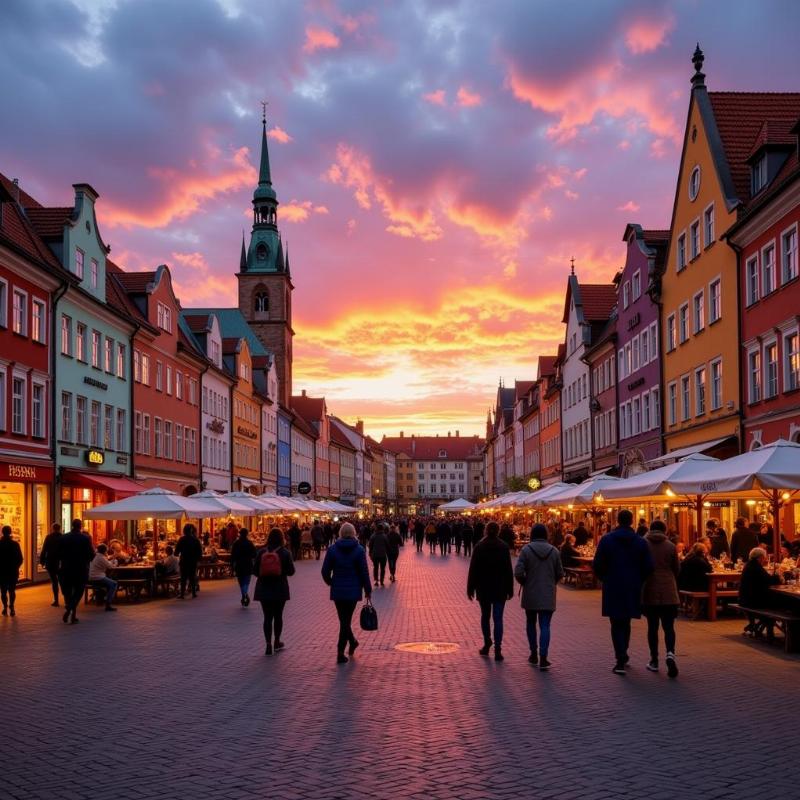 Warsaw Old Town Market Square at sunset