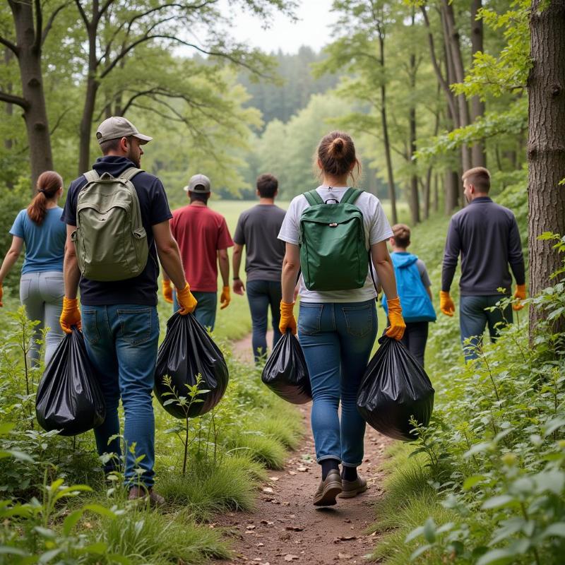 Wildlife Sanctuary Volunteer Program: Volunteers participating in a cleanup drive within a sanctuary.