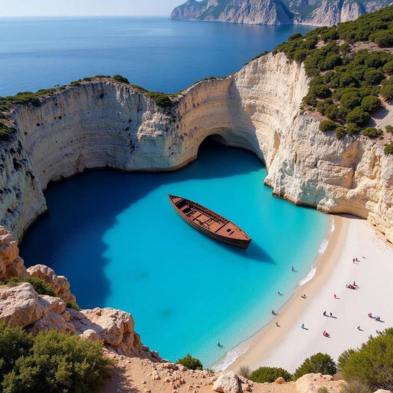 Aerial view of Navagio Beach (Shipwreck Cove) on Zakynthos island