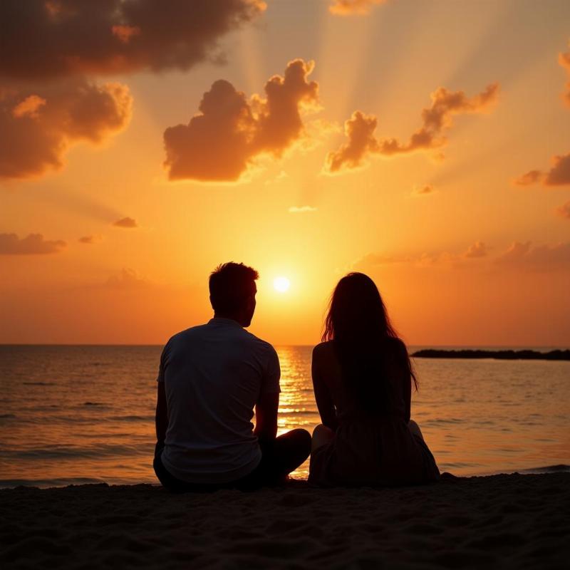 Couple watching the sunset at Cherai Beach