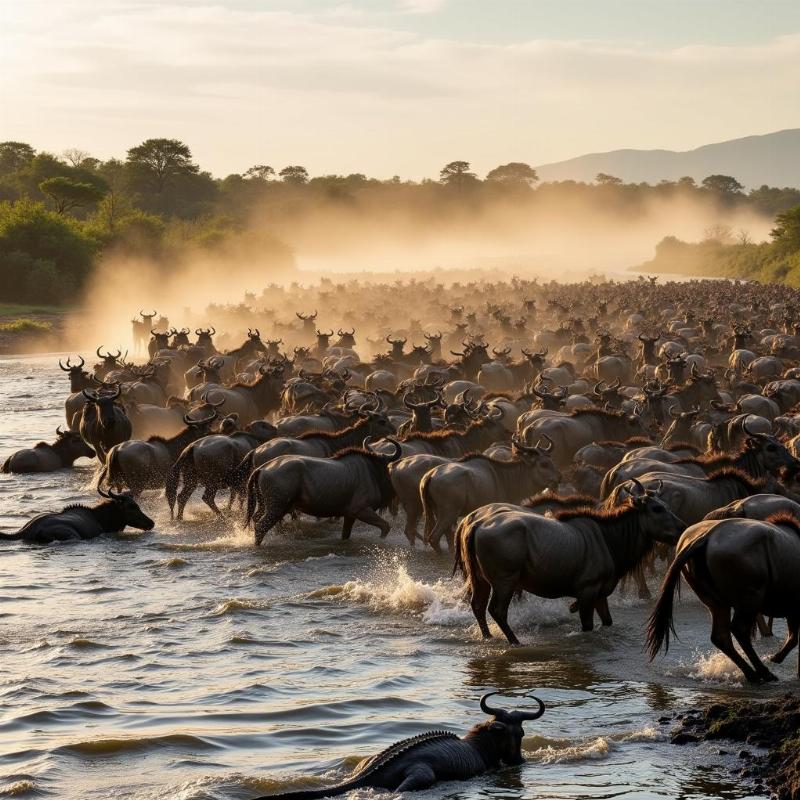 Wildebeest Crossing Mara River