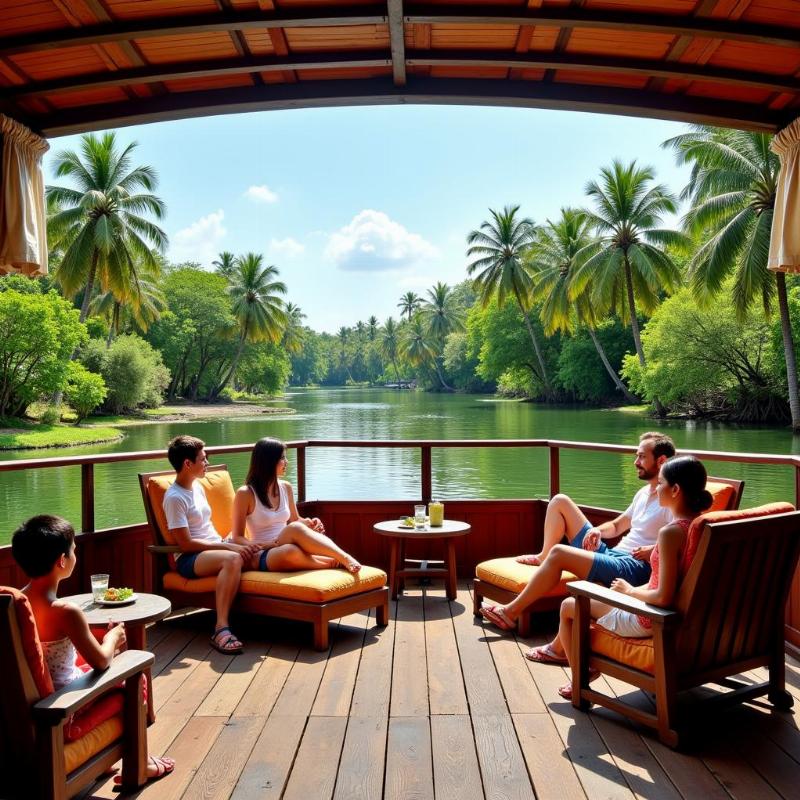 Family enjoying a houseboat stay in Kerala backwaters