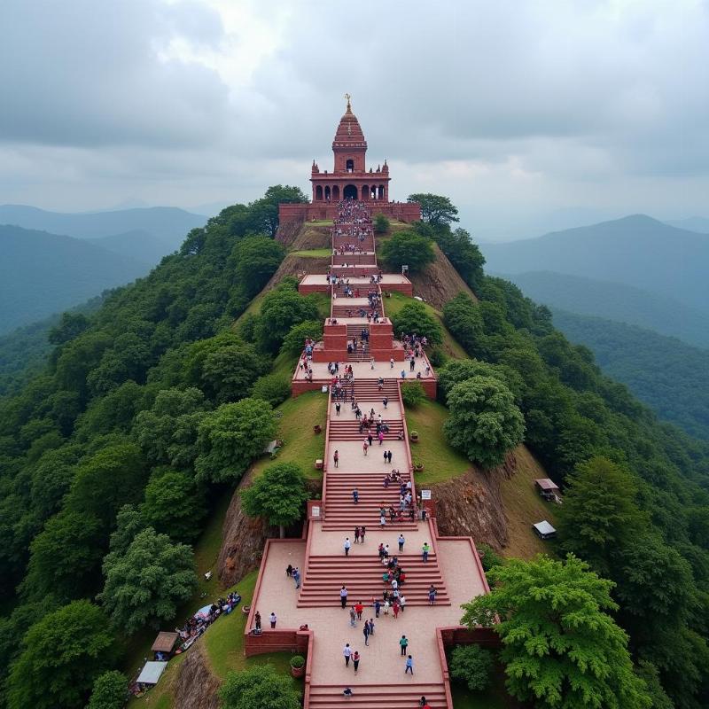 Aerial view of the Sharda Devi Temple in Maihar