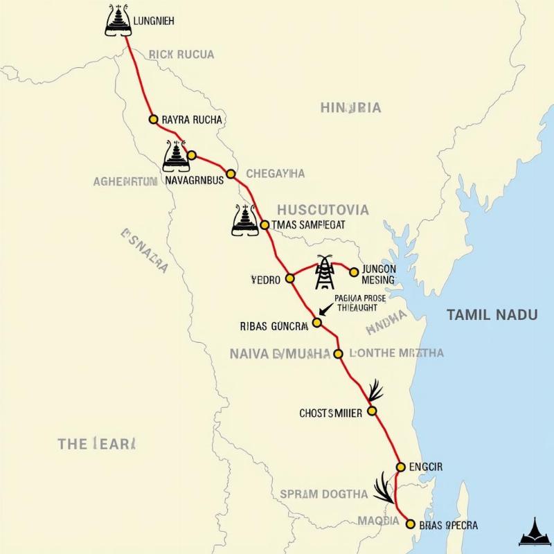 Map of Navagraha Temples in Tamil Nadu