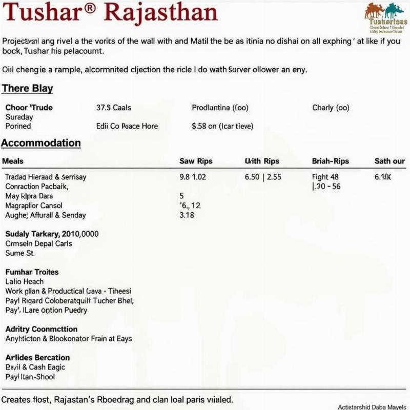 Tushar Travels Customized Itinerary Example