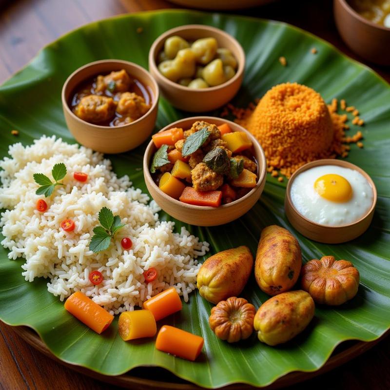 Traditional Kerala meal served on a banana leaf